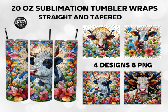 Cow Floral Stained Glass Tumbler Wrap