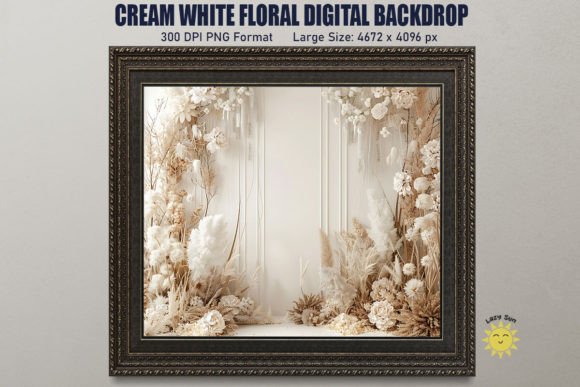 Cream White Floral Digital Backdrop