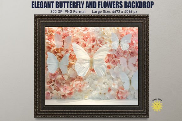 Elegant Butterfly and Flowers Backdrop