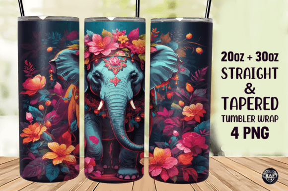 Elephant Floral Tumbler Wrap 20oz PNG