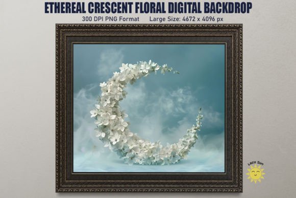 Ethereal Crescent Floral Backdrop PNG