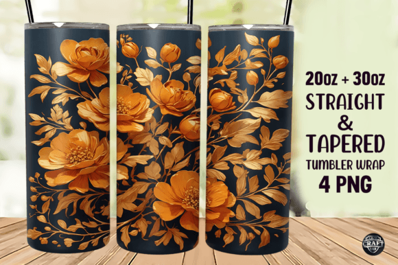 Gold Floral Tumbler Wrap 20oz Skinny PNG