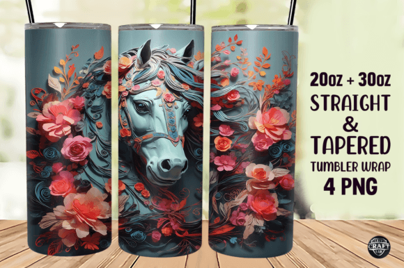 Paper Horse with Floral Tumbler Wrap PNG