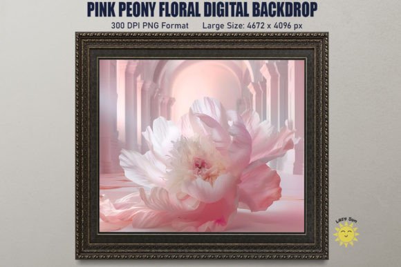 Pink Peony Floral Digital Backdrop