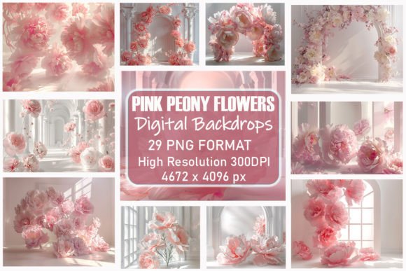 Pink Peony Floral Digital Backdrops