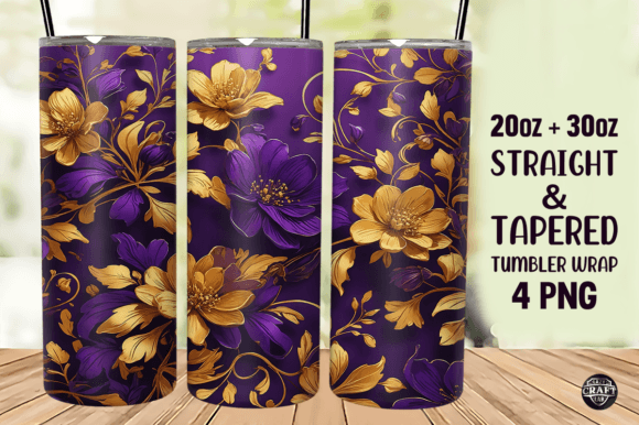 Purple Gold Floral Tumbler Wrap 20oz