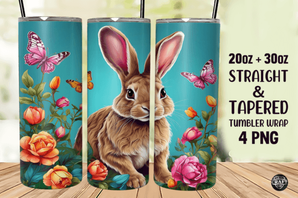 Rabbit with Floral Tumbler Wrap 20oz PNG