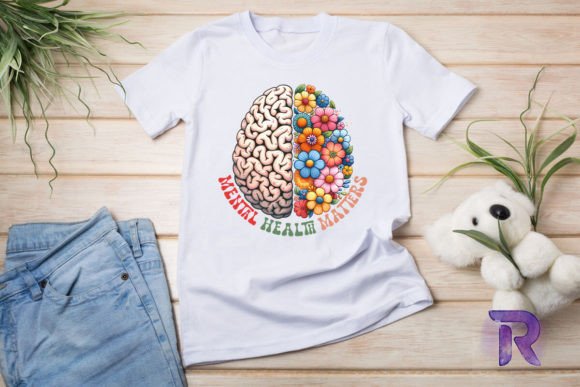Retro Floral Brain Mental Health PNG