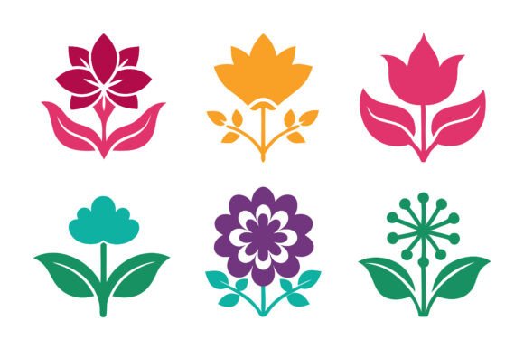 Simple Floral Icon Silhouette Set