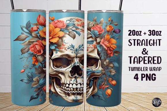 Skull with Spring Floral Tumbler Wrap