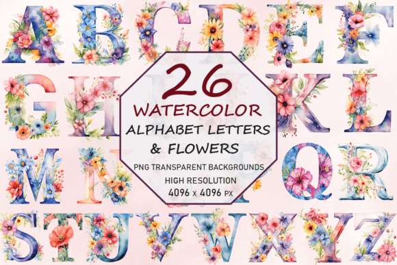 Watercolor Floral Lettering Sublimation Bundle